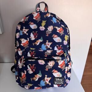 Disney Loungefly Seven Dwarfs Snow White Navy Blue Nylon Backpack  EUC
